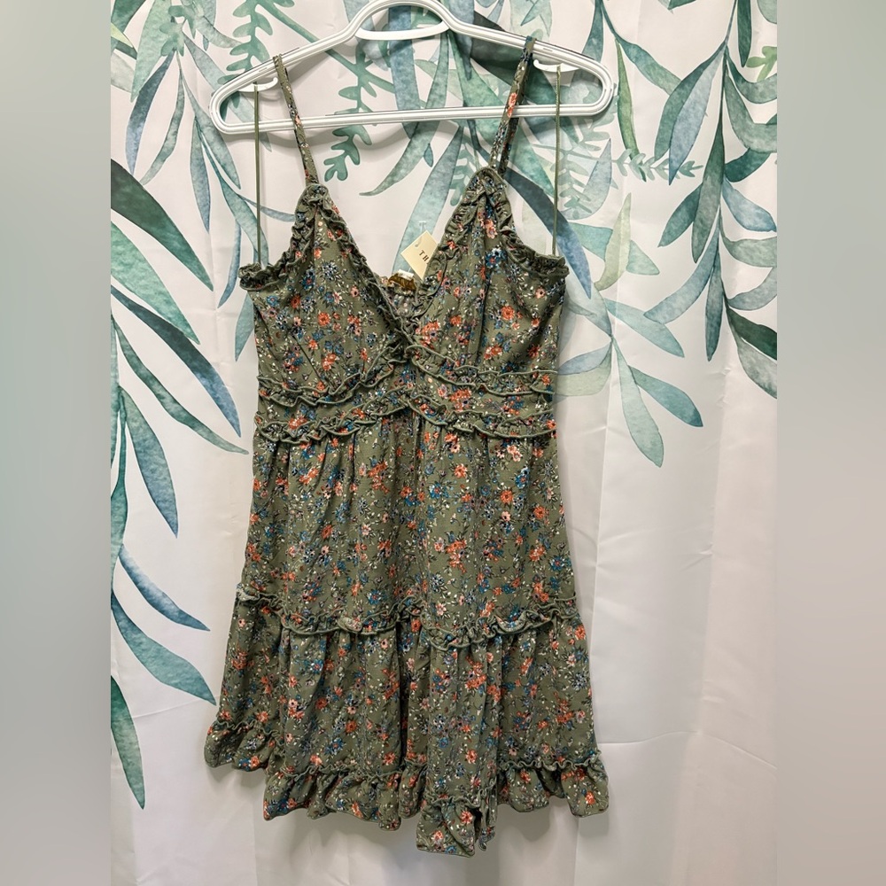 Floral Green Ruffle Dress